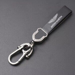 Black  Aston Martin Key Chain Key Ring Keychain Leather Suede Horseshoe B…